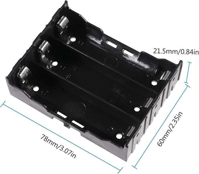 6pcs 18650 Battery Case Holder 3 Slots X 3.7V 18650 Battery Storage Box, in Parallel Black Plastic Batteries Clip Box with Pin for DIY Parallel or Series Circuit PCB Projects
