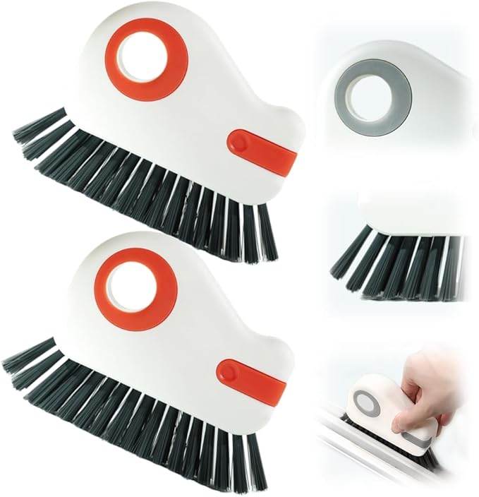 2 in 1 Groove Cleaning Brush Window Track Cleaning Tools, Hard Bristle Crevice Cleaning Brush with Hidden Scraper for Sliding Door Track, Window Sill, Window Seal (Orange 2Pcs)
