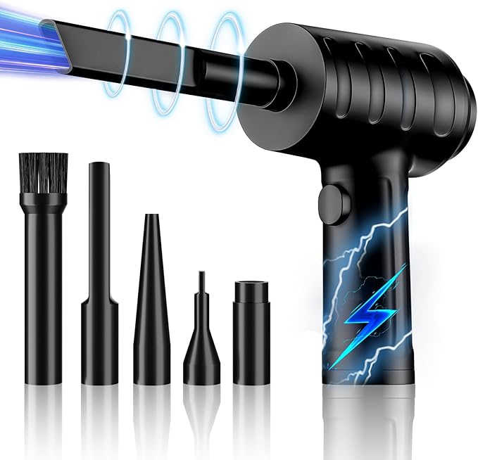 Compressed Air Duster - 51,000 RPM, 3 Adjustable Gears, 5 Nozzle Attachments, Type-C USB Rechargeable Air Blower for Electronics, Keyboards, and Dust Cleaning