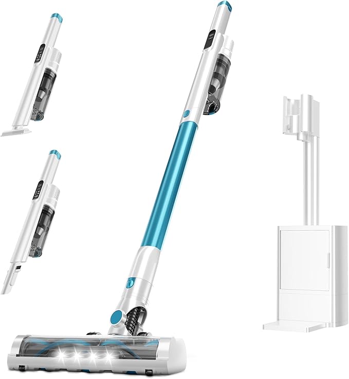 Cordless Stick Vacuum Cleaner with Auto Empty System Self-Charging Base, Powerful Suction for Pet Hair on Carpet & Hardfloor, Lightweight Anti-Tangled Handheld Vacuum, HEPA Filtration, Blue