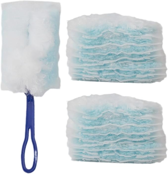 30Pcs Duster Refills, Electrostatic Disposable Dusters for Cleaning with 1 Handle, Thick & Fluffy for Cleaning Electronics, Furniture, Blinds, Ceiling FansDuster Refills