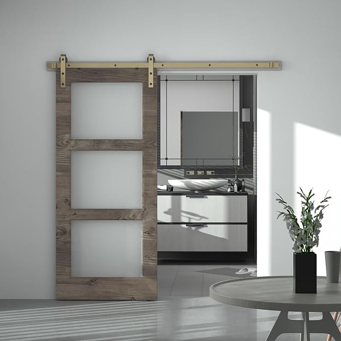 13FT Classic Brass Sliding Barn Door Hardware Kit for Interior Single Door Brushed Gold