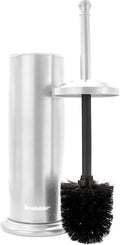 BROOKSTONE Toilet Brush and Holder Set for Bathroom with Splash Guard for Deep Cleaning, Compact and Space Saving Stylish Toilet Bowl Cleaners, Chrome