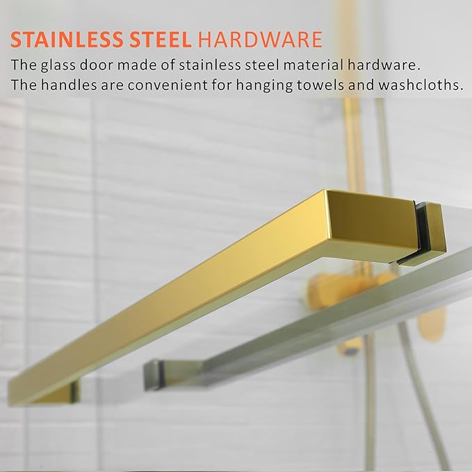 Brushed Gold Shower Door,56-60''W x 76''H Frameless Double Sliding Glass Door for Walk in,Stainless Steel Hardware with Clear SGCC 3/8"(10mm) Thickened Tempered Glass for Bathroom