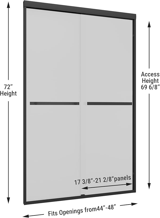Shower Door 44-48" W * 72" H, Matte Black Double Sliding Shower Door with 1/4"(6mm) Tempered Glass, Shower Glass Door Easy to Clean