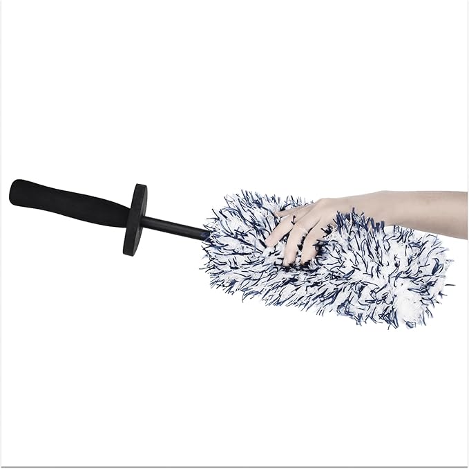 Car Cleaning Rim Brush Wheel Cleaning Brush, Metal Free Soft Synthetic Wool Car Wash Brush, Highly Water Absorption Wheel Brush (Black White)
