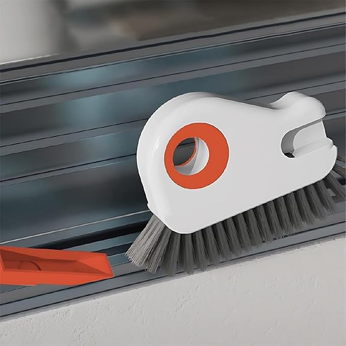 Upgrades 2 in 1 Groove Cleaning Brush Window Track Cleaning Tools, 2025 Multipurpose Hard Bristle Crevice Cleaning Brush with Hidden Scraper, Shutter Door Window Track Kitchen Cleaning Kit (Orange)