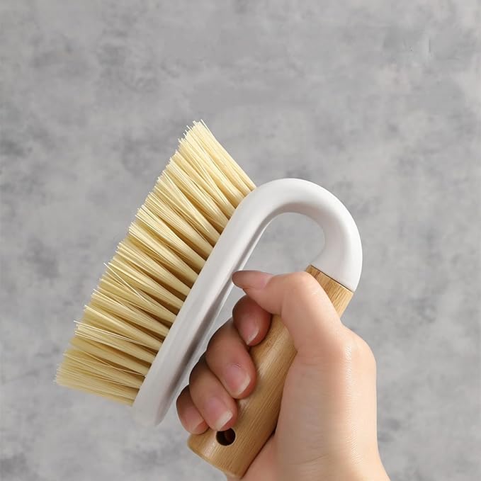 Wooden Handled Brush, Stiff Bristle Gravity Cleaning Brush, Multi-Purpose Brush for Bathroom Sinks, Floors, Carpets, Pools, Kitchens, Tiles, White.