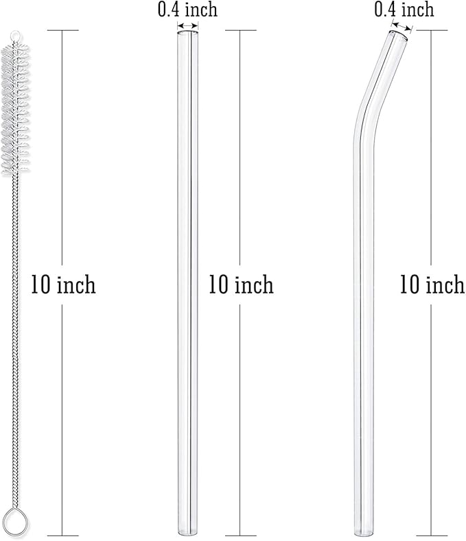 Hiware Reusable Glass Straws Set, 5-piece Drinking Straws with Cleaning Brush, 10" x 10 mm, Dishwasher Safe