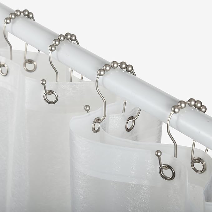 Goowin Shower Curtain Hooks, 12 Pcs Shower Curtain Rings, Stainless Steel Shower Curtain Hangers, Double Hook Shower Curtain Hooks, Smooth Sliding Anti-Drop Shower Rings for Curtain (Matte Nickel)
