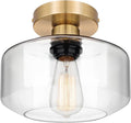 MAXvolador Industrial Semi Flush Mount Ceiling Light Gold, Clear Glass Pendant Lamp Shade, Farmhouse Lighting Hallway, Vintage Hanging Light Fixture