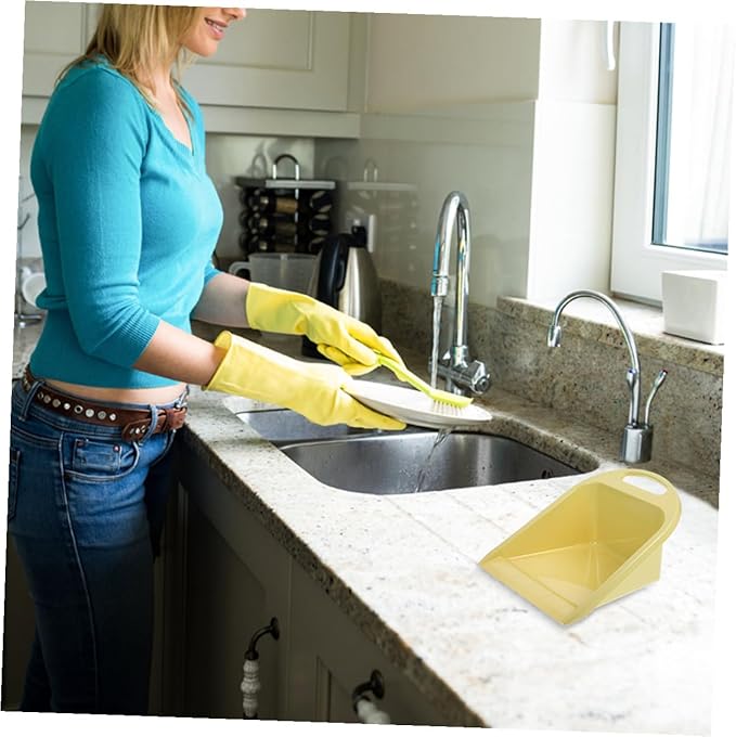 Handheld Dustpan for Home and Office, 2pcs Small Size with Handle, Ergonomic Lime Yellow Cleaning Dustpan for Desk and Daily Use