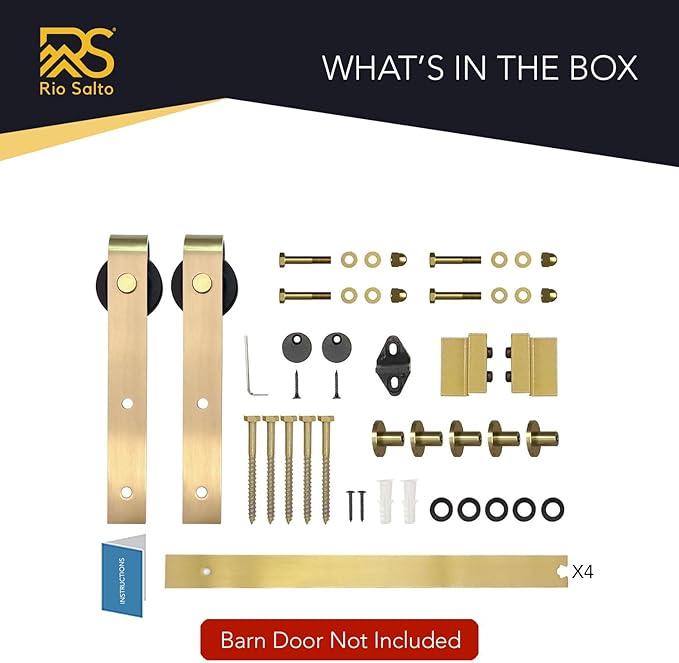 Rio Salto Gold Barn Door Hardware Kit 84" Length 7FT Sliding Door Hardware Modern Barn Interior Brushed Brass Panel Hardware (Hardware Kit, 7 Feet - Single Door)