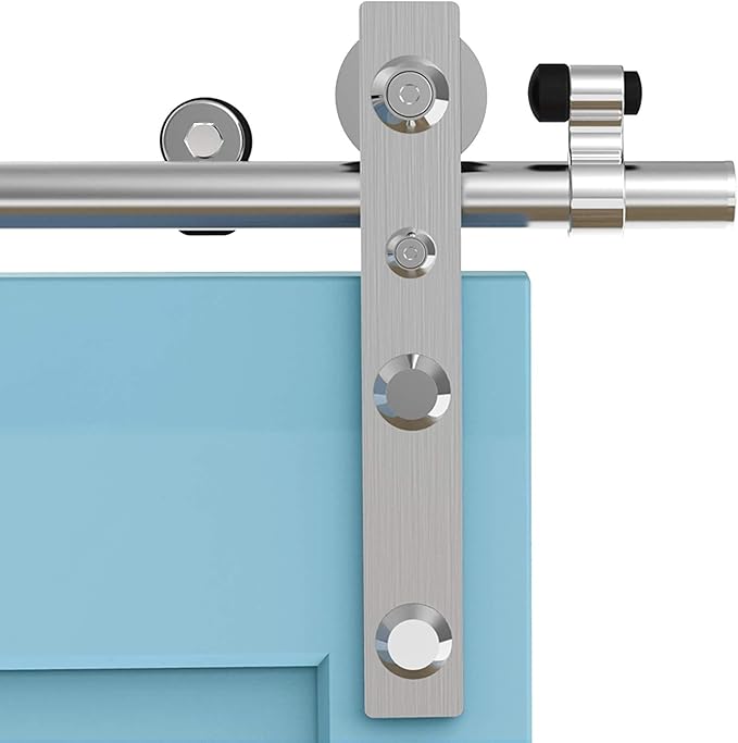 CCJH 10.5FT Stainless Sliding Barn Door Hardware Kit Heavy Duty for Single Wooden Door (Flat Shape Hanger)
