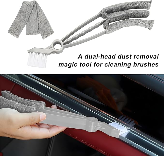 Mini Duster for Car Air Vent, Vehicle Air Conditioner Cleaner & Brush with Cloth for Keyboard, Automotive Dust Collector Cleaning Cloth Tool, Universal for SUV Sedan Truck (Gray)