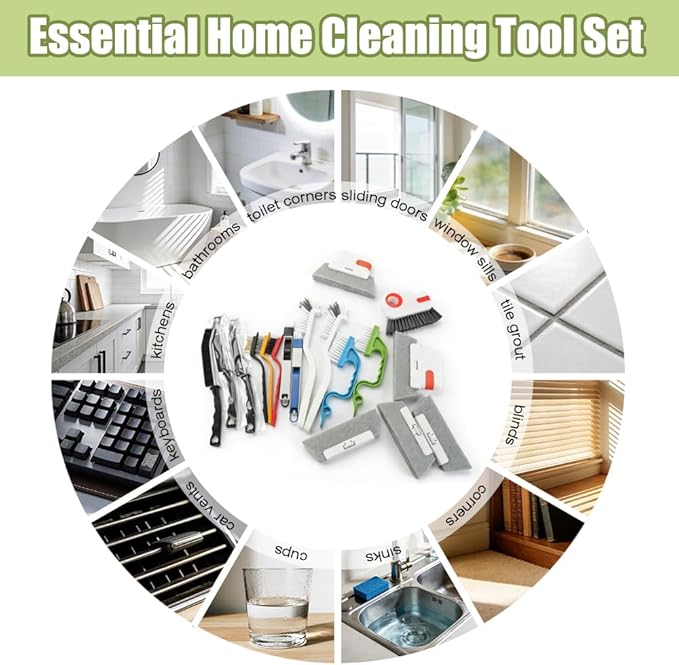 CEYAZYE 18Pcs Crevice Cleaning Brush Set, Window Track Cleaner Tools, Multifunctional Groove Gap Cleaning Scrub Brushes Kit for Sliding Door, Sill, Tile Lines, Shutter, Car Vents, Bottle, Keyboards