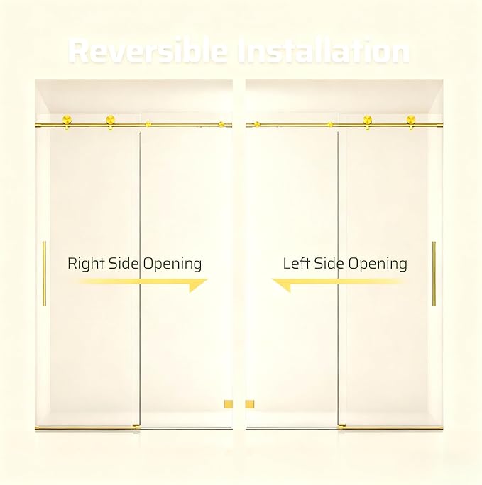 46-48" W x 76" H Frameless Sliding Shower Door, Bathroom Soft-Close Shower Glass Doors with 5/16" (8mm) SGCC Tempered Glass and Stainless Steel Hardware, Reversible Installation, Brushed Gold
