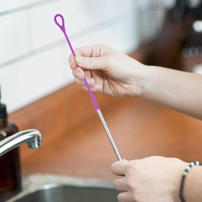 3pcs Silicone Straw Cleaner Brush Set, Reusable Extra Long Drinking Straw Cleaning Accessories Brush with 3mm 6mm 9mm Multi-Size Cleaning Tools for Stanley (Purple)