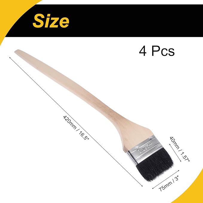Bent Radiator Paint Brush 17" Length 3" Width Bristle with Long Wood Handle for Wall Treatment Black 4 Pcs