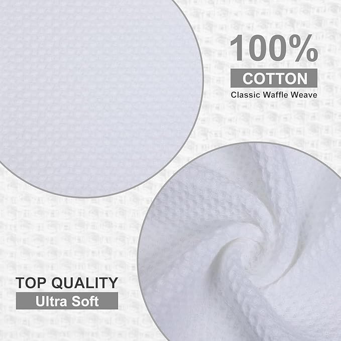 Kitinjoy 100% Cotton Waffle Weave Kitchen Towels (20 X 28 Inches, White), 4-Pack Super Soft and Absorbent Dish Towel for Drying Dishes