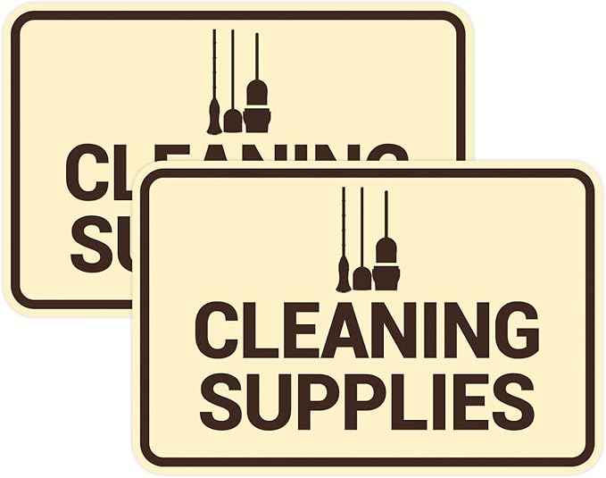 Signs ByLITA Classic Framed Cleaning Supplies Sign (Ivory/Dark Brown) - Small 2 Pack