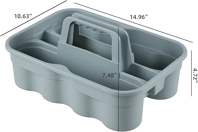 4 Packs 2 Compartment Plastic Cleaning Supplies Caddy, Multipurpose Portable Carry Tote with Handle, Grey