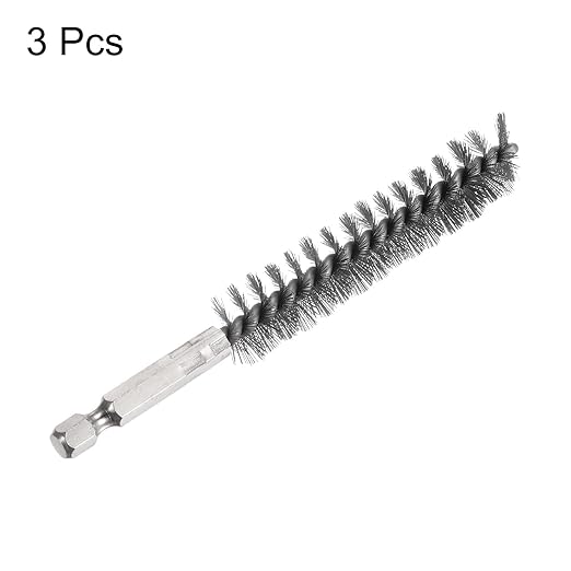 HARFINGTON 3pcs Stainless Steel Bore Brush 15mm Dia Cleaning Wire Brush with Handle 1/4 Inch Hex Shank for Tubes, Ports, Bearings