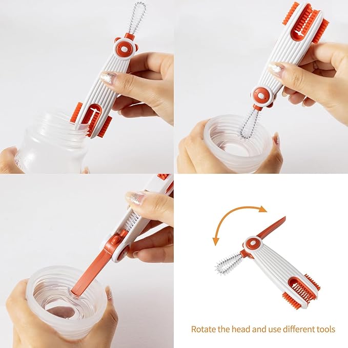 3 in 1 Cup Lid Gap Cleaning Brush Set with 1 Straw Cleaner Brush, Multifunctional Cup Cover Cleaning Brush, Small Cleaning Brushes for Nipple, Water Bottle Lid, Home Kitchen Cleaning Tools - Grey