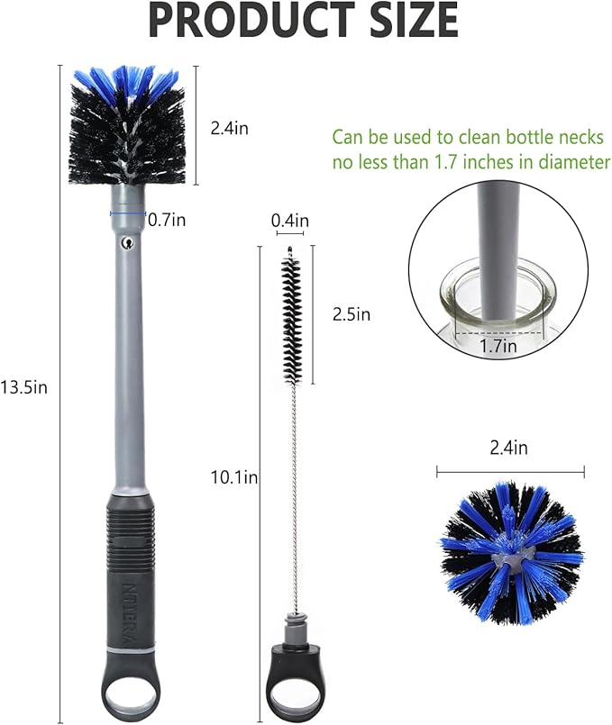 2-in-1 Bottle Brush Cleaner Kit Set,Long Water Bottle Cleaning Brushes,Hidden Straw Brush in Handle,BPA-Free Dishwasher-Safe,for Stanley & Owala Water Bottle,Baby Bottles Cup(Grey)