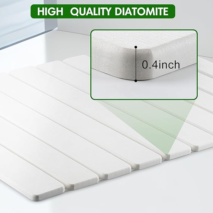 Stone Dish Drying Mat for Kitchen Counter | 24"×16" Diatomaceous Earth Quick-Dry Absorbent Large Dry Mats White