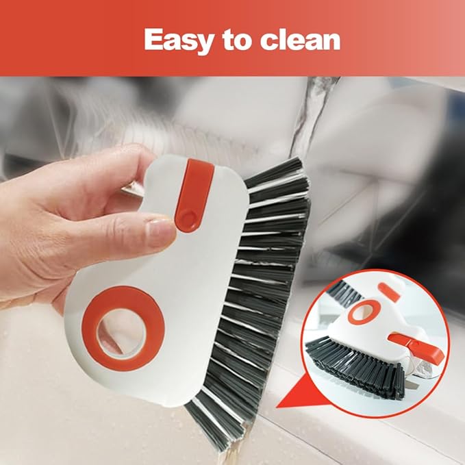 2 in 1 Groove Cleaning Brush Window Track Cleaning Tools, 2024 New Hard Bristle Crevice Cleaning Brush with Hidden Scraper, Shutter Door Window Track Kitchen Cleaning Brushes Kit (1, White)
