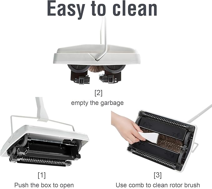 JEHONN Carpet Floor Sweeper Manual with Horsehair, Non Electric Quite Rug Roller Brush Push for Cleaning Pet Hair