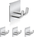 Adhesive Hooks, Stick on Stainless Steel Towel Robe Razor Wall Hooks for Bathroom Kitchen, Sticky Heavy Duty Durable Shower Hangers for Hanging Hat Coat Key Short-Silver(4pcs)