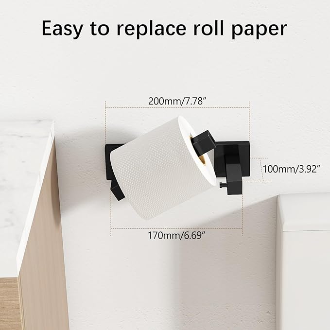 Toilet Paper Holder Matte Black Wall Mounted Post Pivoting Square Tissue Holders Roll Holder Hangers for Bathroom Commercial Toilet Paper Dispenser