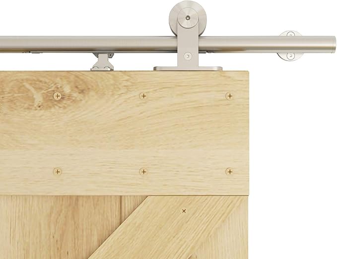 DIYHD 8FT Integrated Soft Close Sliding Hardware Brushed Stainless Steel Top Mount Studio Barn Door Style Track Kit