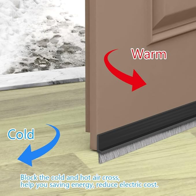Ainiv 2 Pack Under Door Draft Stoppers with Brush, 2" W x 39" L Cutable Soundproof Door Seal, Adhesive Under Door Sweep for Exterior & Interior Doors Noise Weather Hot or Cold Air Insulation-Black