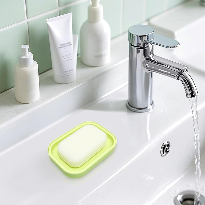 Double Layer Draining Soap Dish, Plastic Dishwashing Sponge Soap Holder for Kitchen, Bathroom, and Washstand (Light Green)