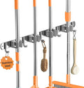 Broom and Mop Holder Wall Mount, Broom Organizer Wall Mount, Stainless Steel Broom Hanger for Home，Kitchen ，Garden，Laundry Garage (4 Racks with 5 Hooks)