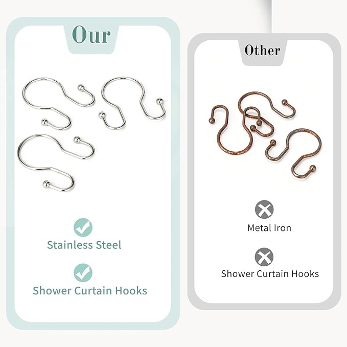 Goowin Shower Curtain Hooks, 12 Pcs Shower Curtain Rings, Stainless Steel Shower Curtain Hangers, Metal Shower Curtain Hooks Rings Rust Proof, Minimalist Shower Hooks for Shower Curtain, Nickel