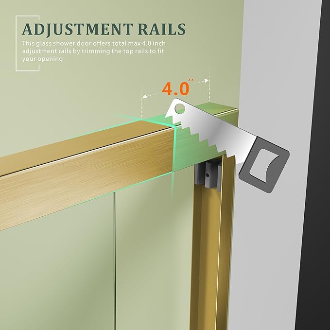 Brushed Gold 56"-60" x 57" Adjustable SGCC/ANSI Certified Tempered Glass Shower Door for Bathtub,Leak-Proof Sliding Reversible Design Tub Door for DIY-Friendly Remodel with Stainless Steel Handles