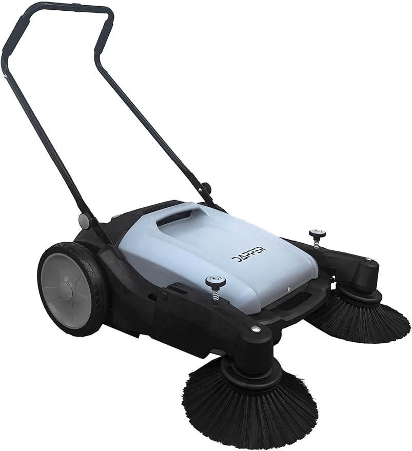 Walk-Behind Outdoor Hand Push Floor Sweeper - 10.5 Gallon Capacity - 36" Sweeping Width - Sweeps up to 39,500 ft/Hour, Grey