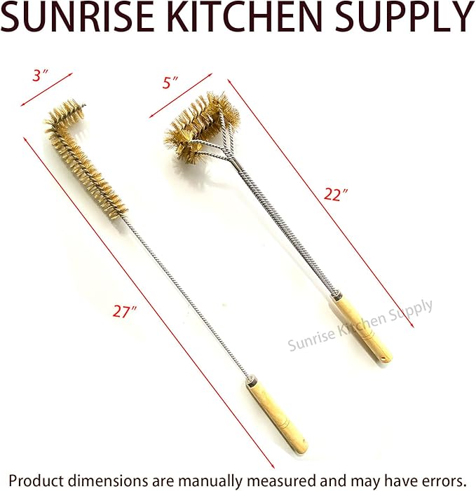 SUNRISE Fryer Brush with Long Handle (Brass, L, Double Brush, and Rubber Handle Cleaning Rod)