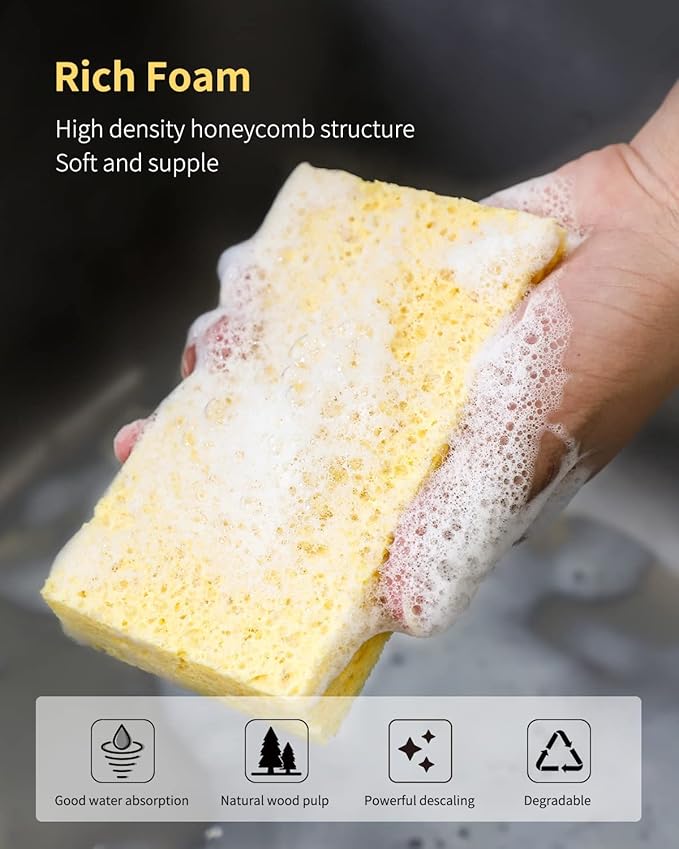 ARCLIBER Cellulose Sponges,Heavy Duty Scrub Kitchen Sponge,Clean Tough Messes Without Scratching Sponges Kitchen(6 Pack, Thick)