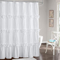 White Ruffle Shower Curtain, 72x78 Long Bathroom Curtain with 12 Buttonholes, Vintage Handcrafted Bow Tie Bath Curtain for Master Bathroom (LQ-10)