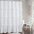 Victorian Ruffle Shower Curtain 72" W x 96" H, Vintage Handcrafted Bow Tie Bath Curtain for Master Bathroom, Ruched Microfiber Bathroom Curtain with 12 Buttonholes, White (LQ-10)