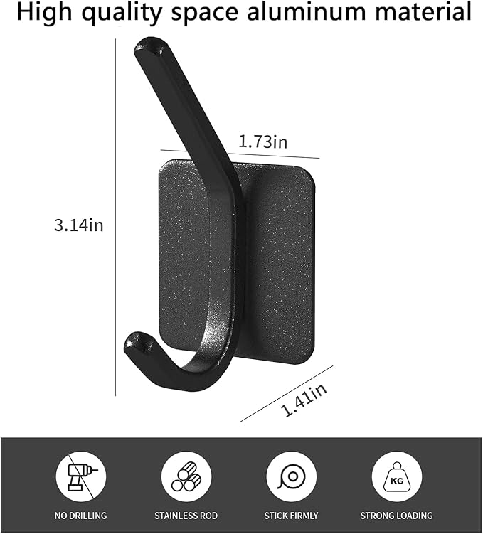 Paoli Heavy Duty Self Adhesive Hooks - Sturdy self Adhesive Hooks for Home, School and Office Easy to fit and Remove,with a Maximum Load Capacity of 30lb(Black 10PC