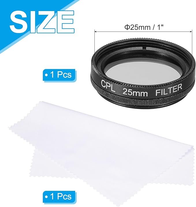 MECCANIXITY 25mm Circular Polarizer Filter, Double Sided Multi-Layer Coatings Polarizing Filter with Cleaning Cloth for Camera Lens