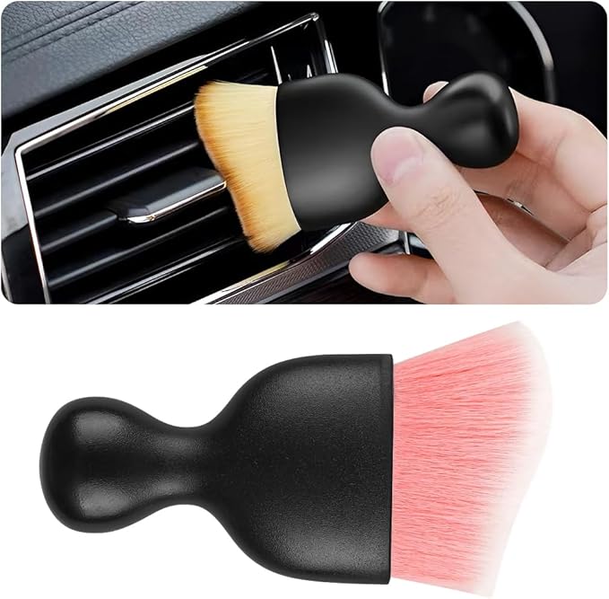 Blilo Car Interior Detailing Brush with Dust Cover, Auto Soft Hair Cleaning Brushes, Scratch Free Curved Dirt Collectors, for Vehicle Dashboard Air Conditioner Vents Leather(Pink/White)