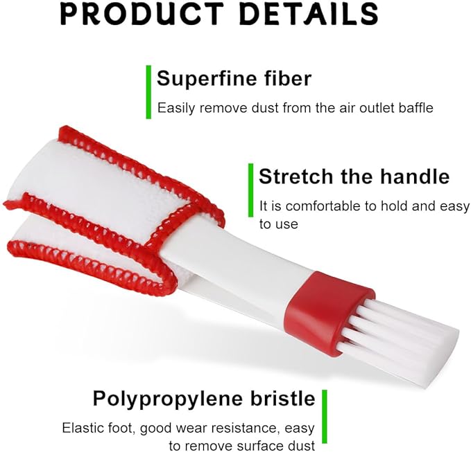 2 PCS Mini Duster for Car Air Vent, Double Ended Automotive Air Vent Microfiber Duster & Brush, Dust Collector Cleaner for Keyboard Window Leaves Shutter, Car Accessories (Red & White)