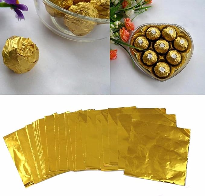 Wowagoga 300 Pcs Foil Candy Wrappers - 6x6 Inches Gold Aluminum Foils Paper Chocolate Candy Wrappers for Homemade Candies Gifts Decoration
